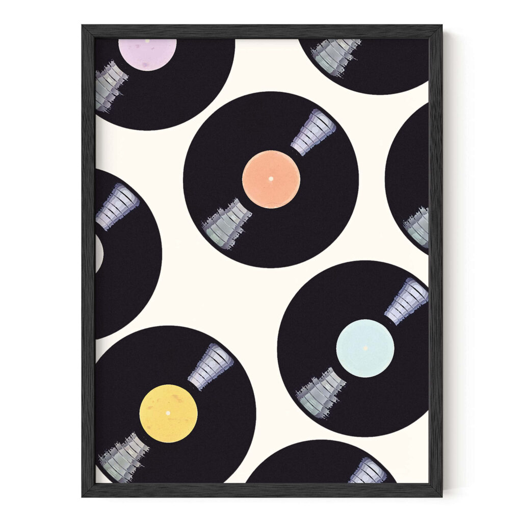 Vintage Music Wallpaper: Retro Vinyl Records & Microphones Design