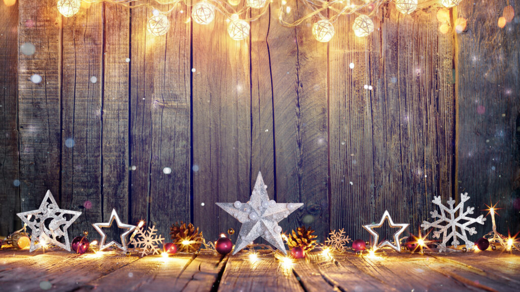 Golden Glow: Vintage Wood Bokeh Christmas Delight - Festive 8k Background Wallpaper