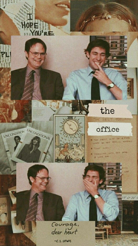 Vintage Dwight & Jim Wallpaper: Comedic Moments & Collage Art