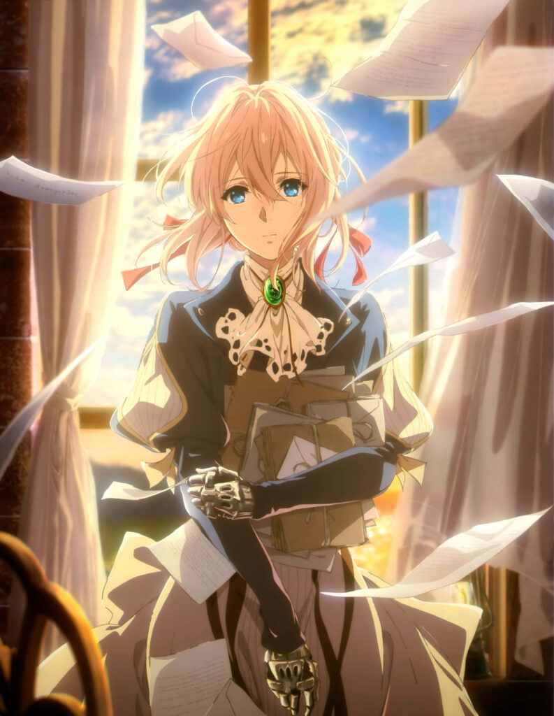 Violet Evergarden Wallpaper: Elegant Anime Scene with Floating Letters