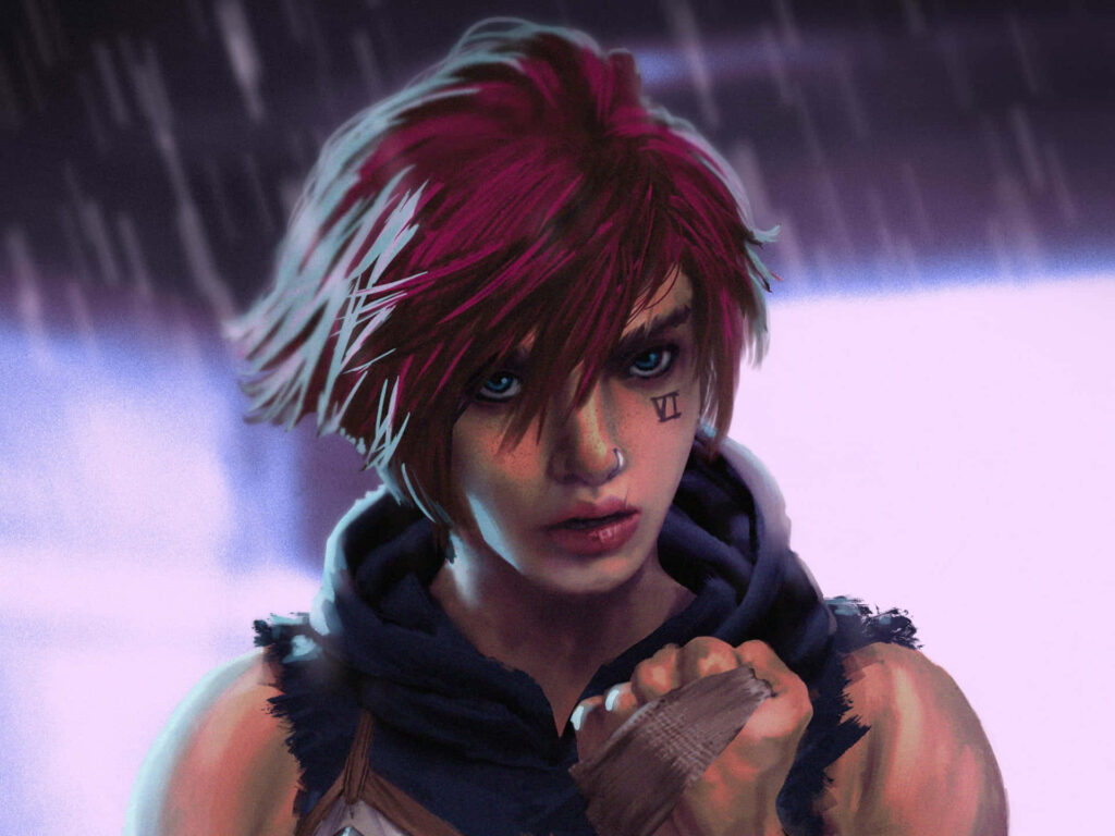 Fierce Violet Fanart Wallpaper: Action-Packed Arcane Artwork