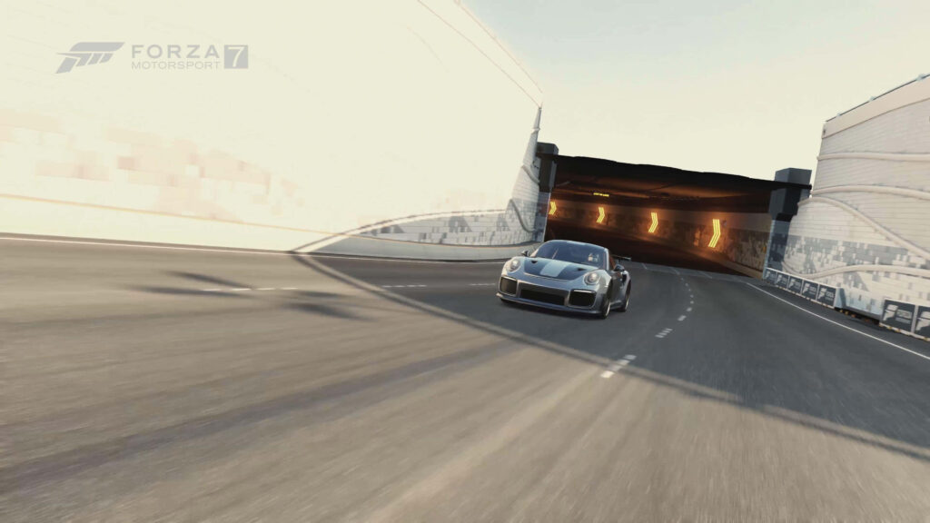 High-Performance Sports Car Racing in Forza Motorsport 7: Speeding on Track with Game Logo to Set Stage for High-Octane Experience Wallpaper