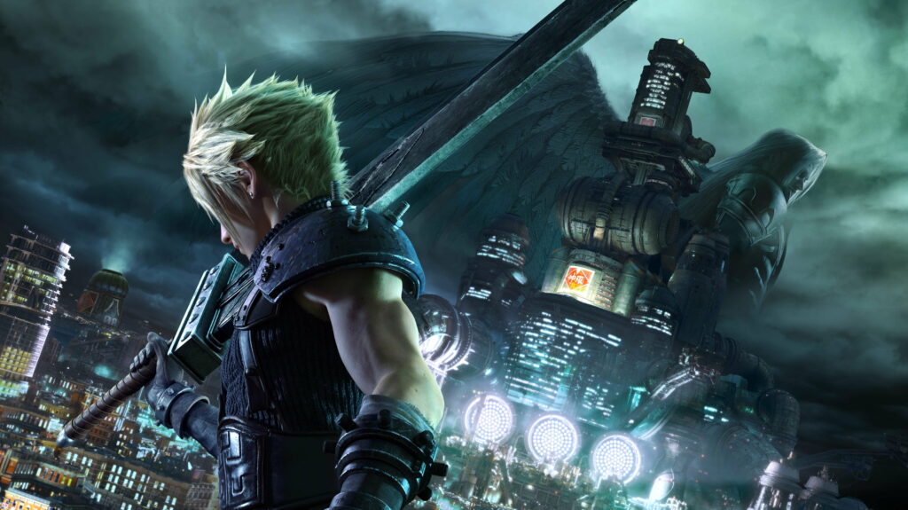 Final Fantasy VII Cloud Strife Wallpaper - Dynamic Pose with Buster Sword in Midgar