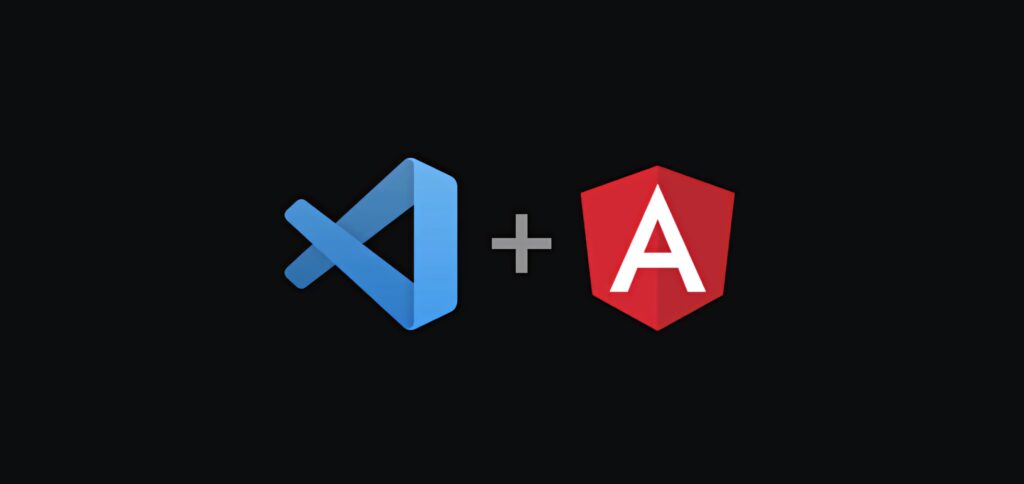 Visual Studio Code and Angular logos on dark background for web development wallpaper
