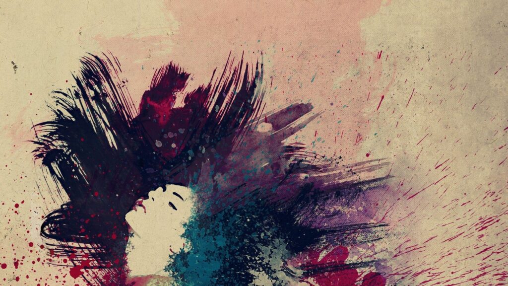 Colorful 1920x1080 Face Wallpaper: Dynamic Art with Vibrant Splashes