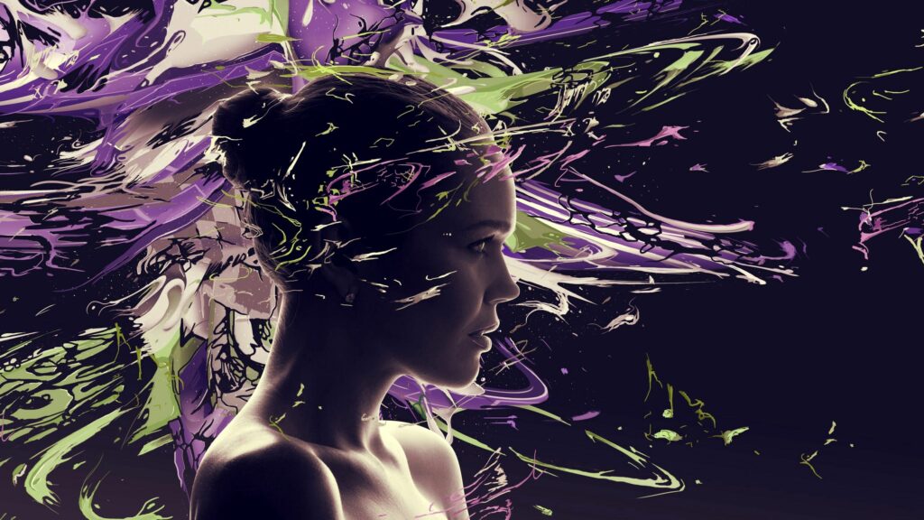 Vibrant Abstract Wallpaper: Girl's Profile with Paint Splashes