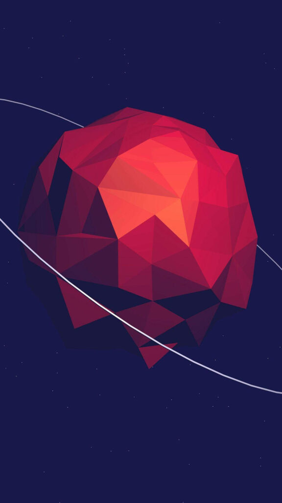 Vivid 3D Geometric Planet Wallpaper with Red-Orange and Blue Space