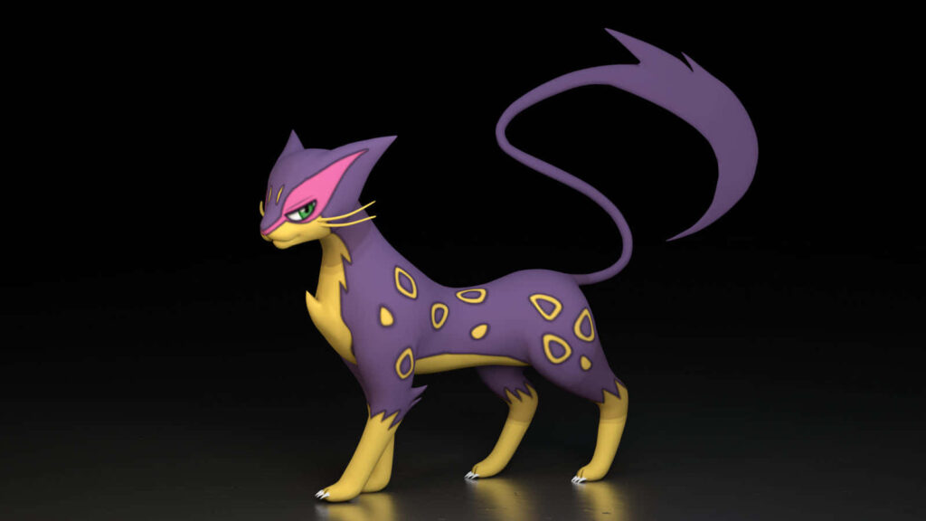 Vibrant 3D Liepard Wallpaper: Elegant Purple Feline with Dark Background