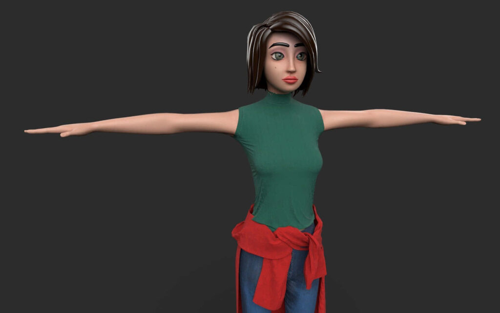 Vivid 3D Female Character T-Pose Wallpaper on Dark Background