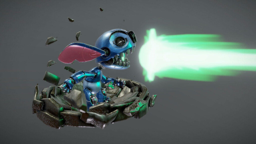 Vivid 3D Robot Launching Green Energy Beam Against Neutral Background Wallpaper