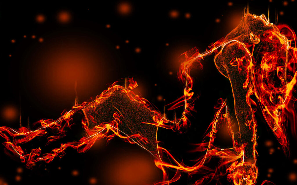 Vivid Abstract Figure in 3D Fire Wallpaper | Dramatic Dark Background