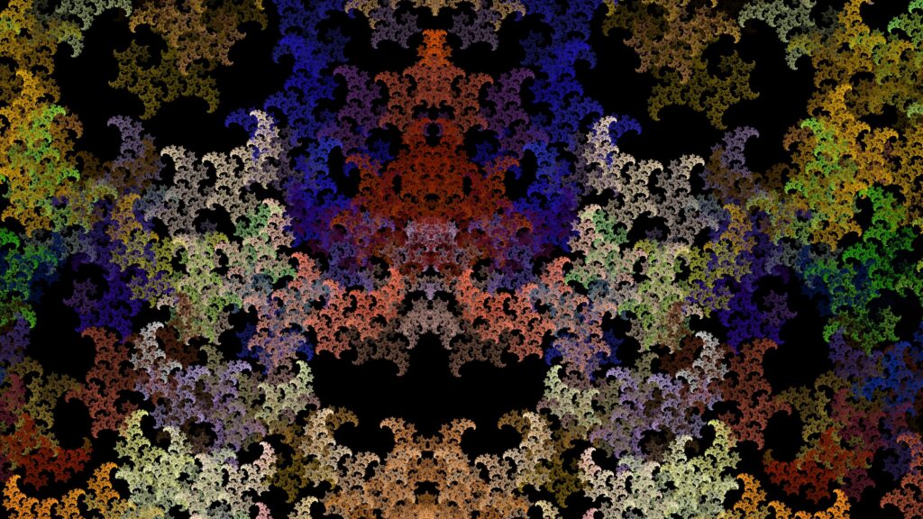 Vivid Abstract Shapes Wallpaper: Intricate Fractals on Black Background