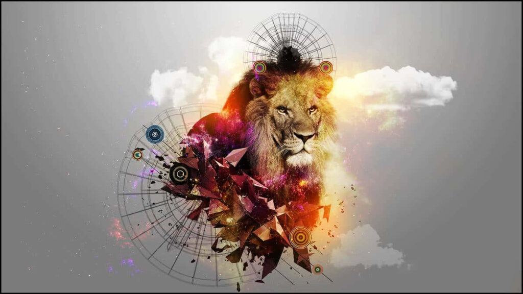 Vivid Abstract Lion Wallpaper: Roaring Elegance in Modern Art Background