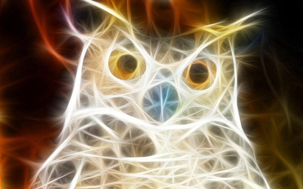 Vibrant Owl Wallpaper: Luminous Abstract Art in 1680x1050