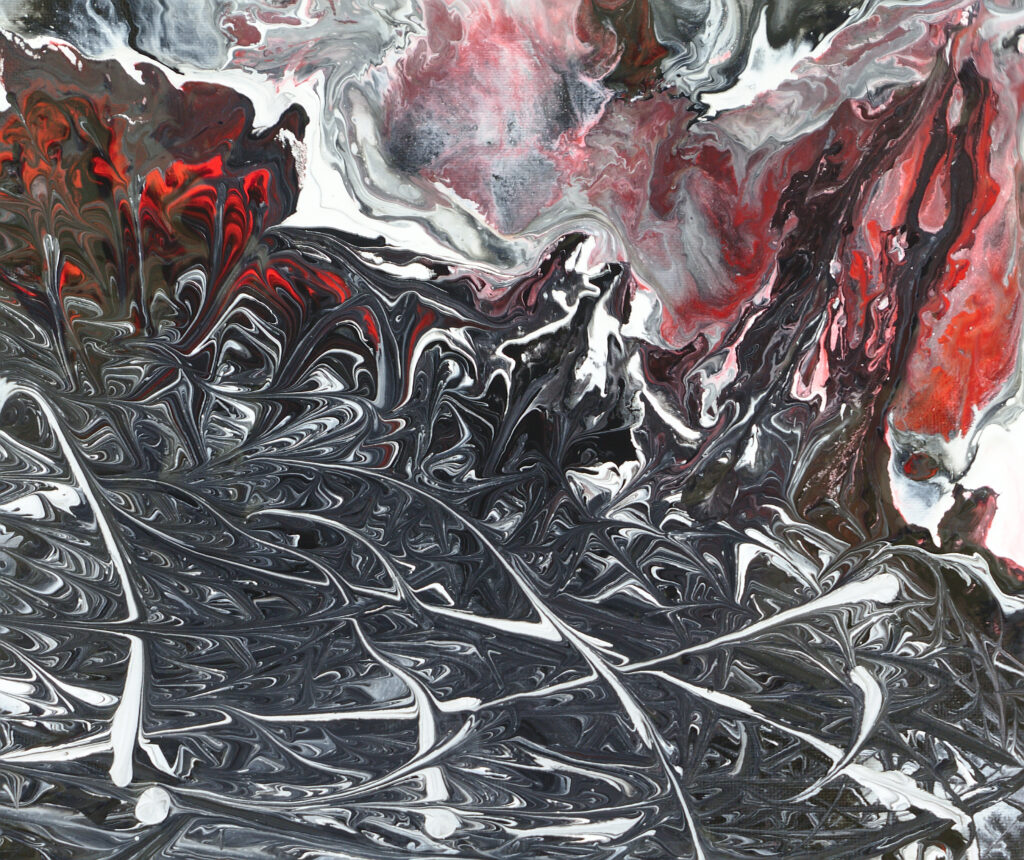 Dynamic Red and Black Abstract Wallpaper with Swirling Paint Patterns