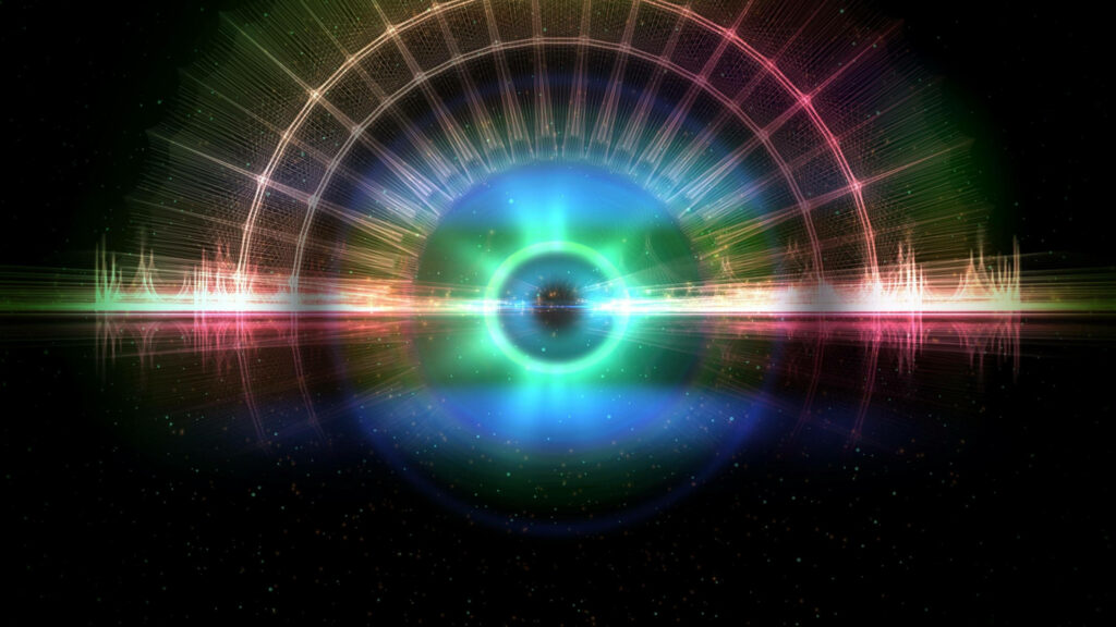 Vivid Abstract Wallpaper: Glowing Circle & Colorful Light Beams