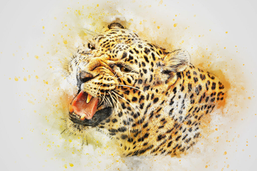 Vivid Angry Leopard Art Wallpaper - Intense & Captivating Background