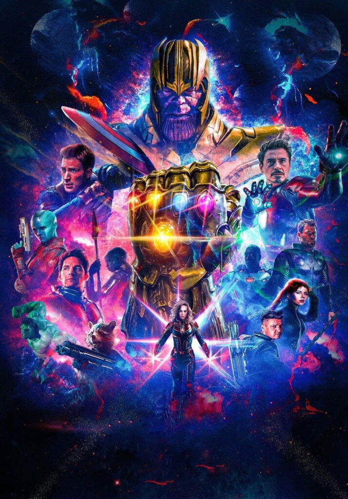 Thanos with Infinity Gauntlet glowing purple blue cosmic energy Avengers Infinity War wallpaper