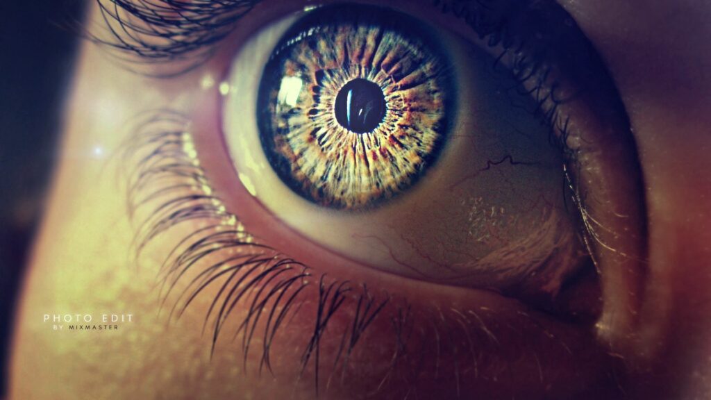 Vivid Close-Up Eye Wallpaper: Colorful Iris & Dramatic Lashes