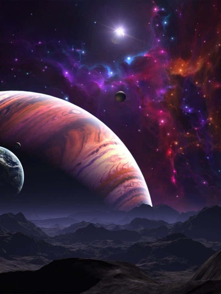 Stunning Cosmic iPad Wallpaper: Colorful Planets & Starry Galaxy