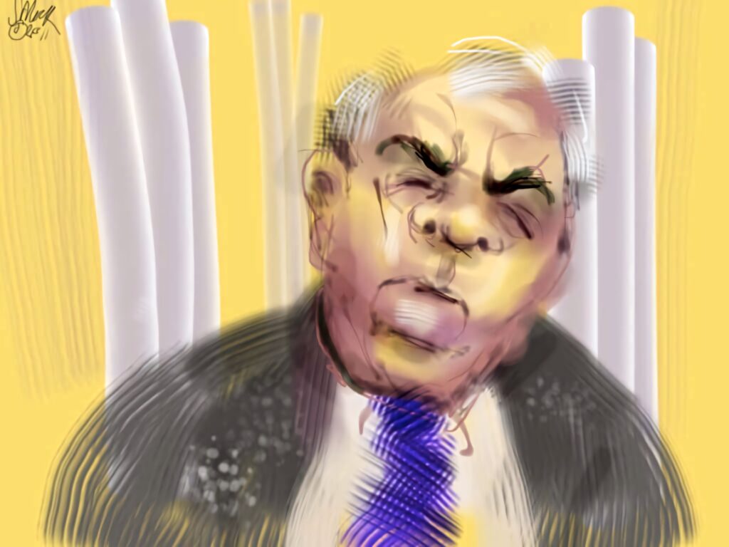 Digital paint portrait of Barney Frank vibrant yellow background bold brushstrokes artwork wallpaper