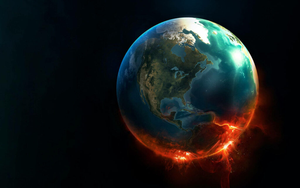 Vivid Earth Wallpaper: Cosmic Flames & Global Warming Contrast