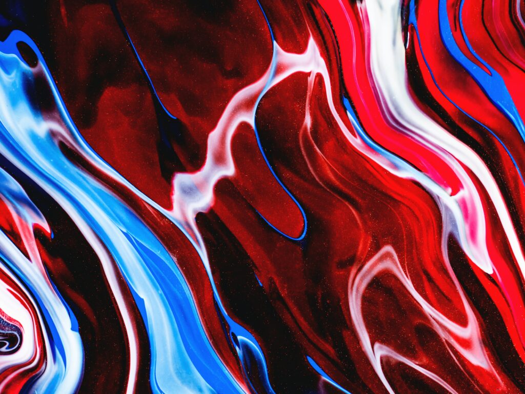 Vivid Fluid Art Wallpaper - Dynamic Red, Blue & White Abstract Background