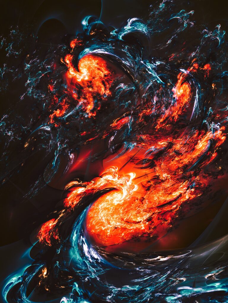 Vibrant Fractal Wallpaper: Intense Orange & Cobalt Abstract Background