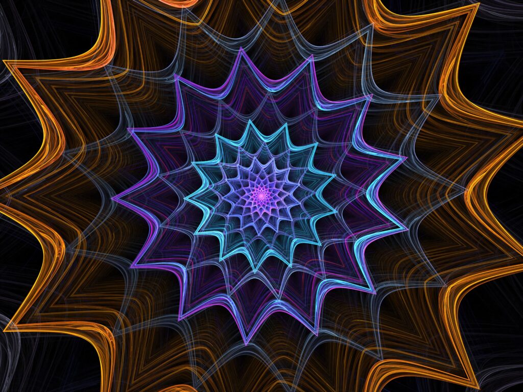 Vivid Fractal Cobweb Wallpaper: Blue & Orange Abstract Design