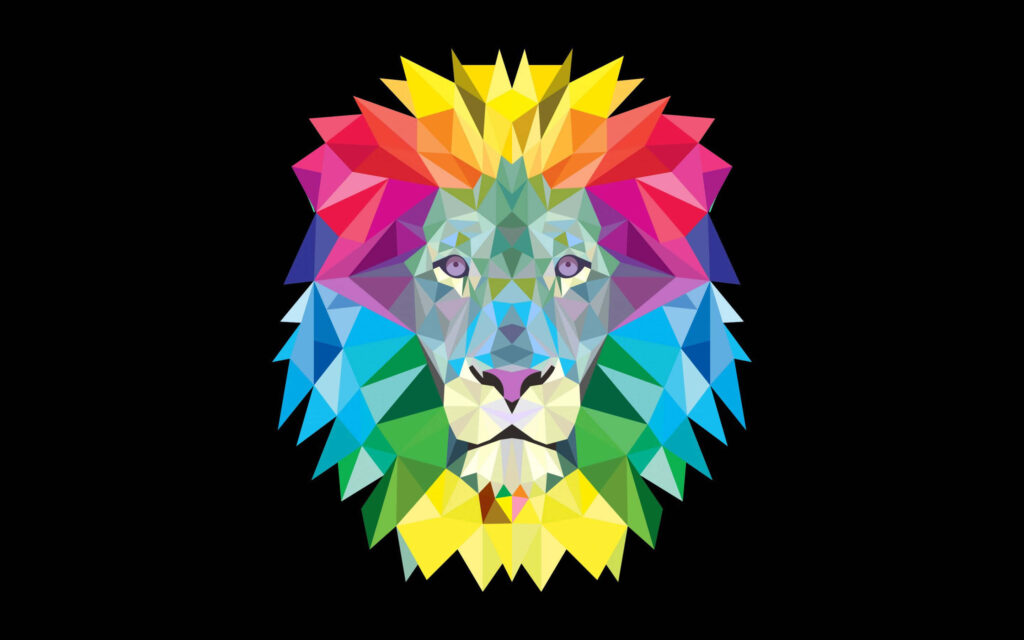 Vivid Geometric Lion's Face Wallpaper | Abstract Mosaic Design