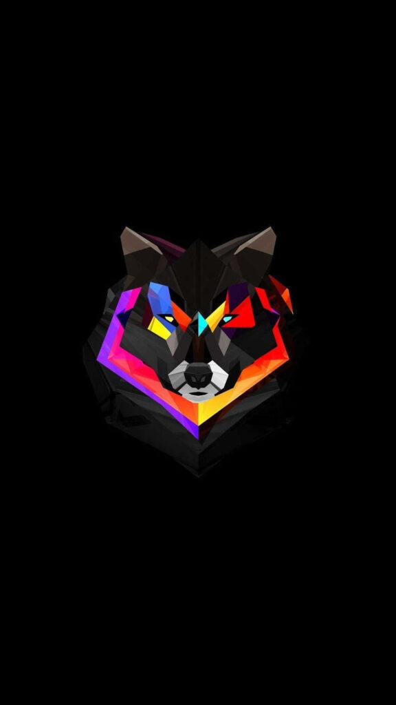 Vivid Geometric Wolf Wallpaper in Bold Colors Against Black Background