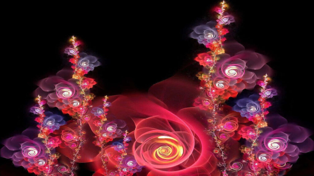 Colorful Glowing Roses Wallpaper: Elegant Dark Background Art