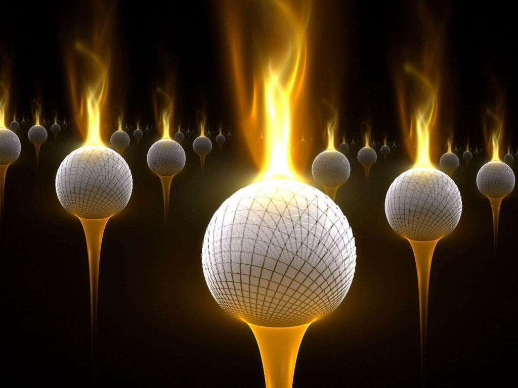 Fiery Golf Balls Wallpaper: Vivid Flames on Dark Background