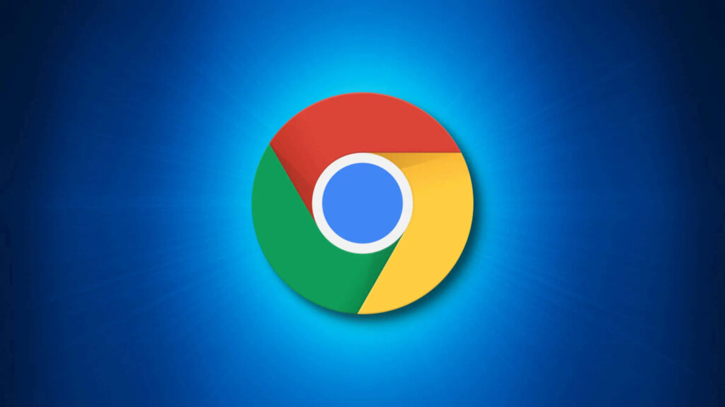 Google Chrome logo wallpaper vibrant red yellow green blue on radiant blue gradient background