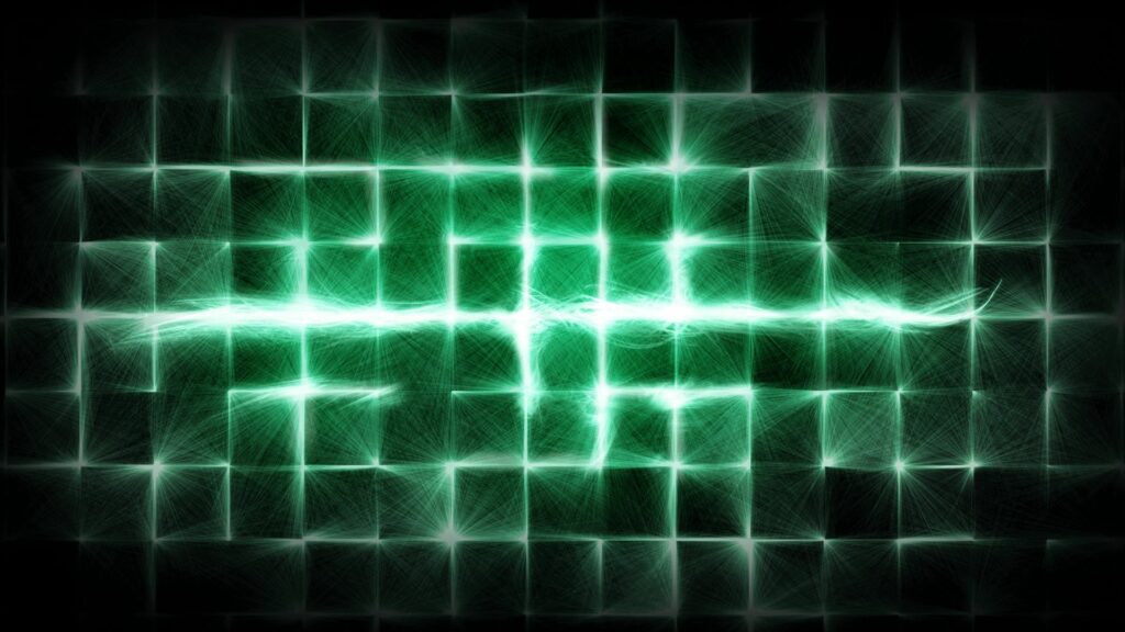 Vivid Green Grid Wallpaper: Dynamic Illuminated Cell Background