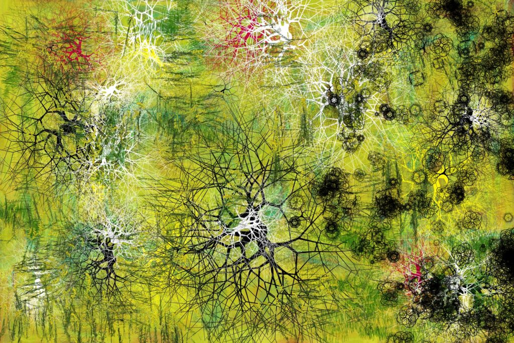 Vivid Green Abstract Wallpaper with Neuron-Like Patterns