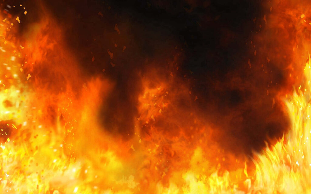 Intense Inferno Abstract Wallpaper: Vivid Flames & Dark Smoke Background
