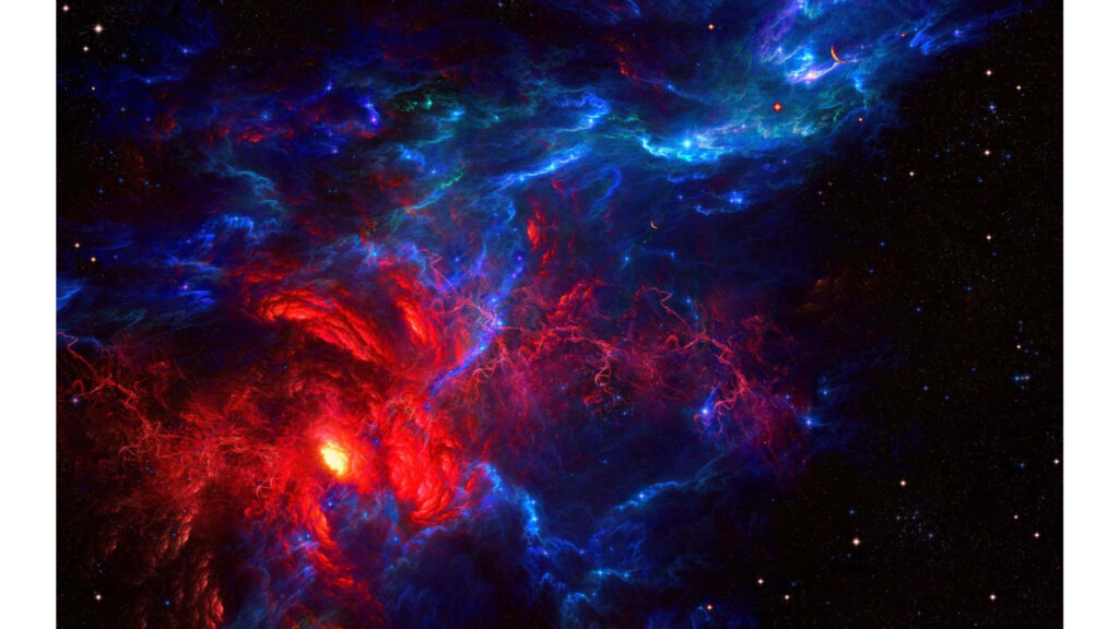 Vibrant Cosmic Wallpaper: Red & Blue Nebulae in Stunning Space Scene