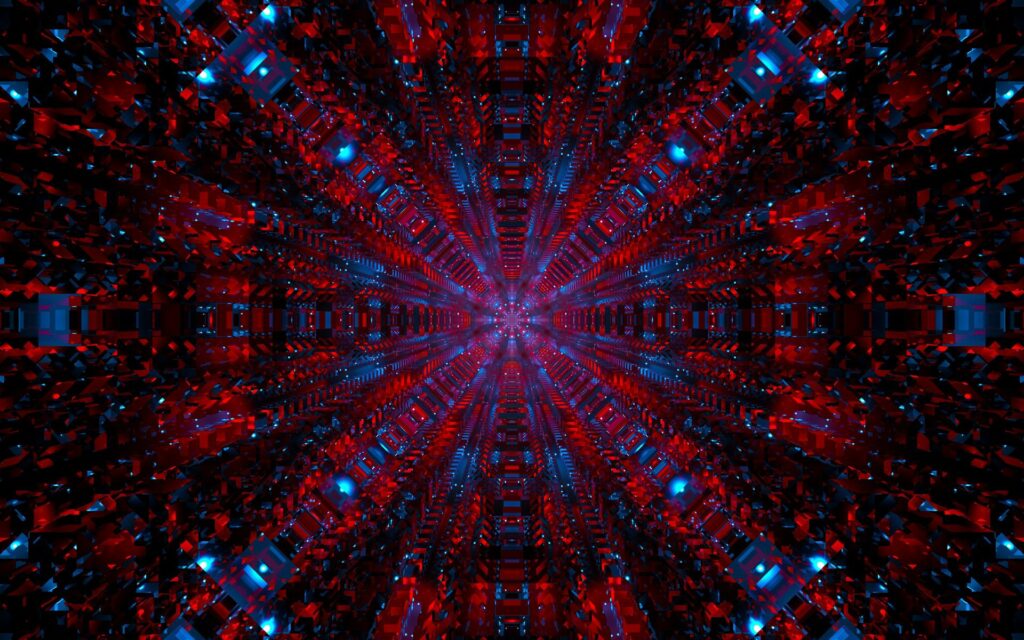 Vivid Kaleidoscopic Wallpaper - Bright Reds & Cool Blues Design