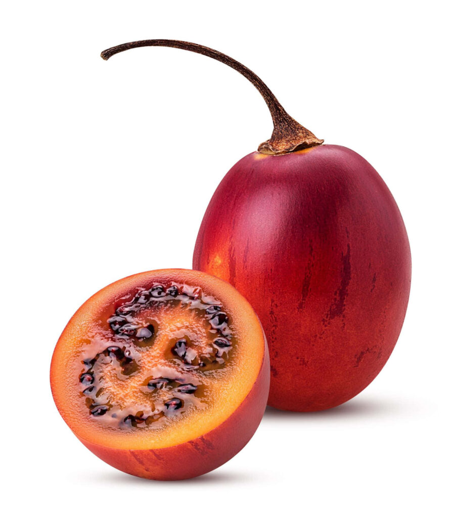 Vibrant Close-Up of Little Red Tamarillo: Rich Red Texture Wallpaper