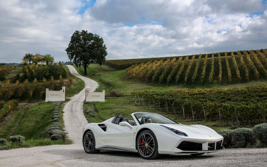 Captivating Close-up: Exquisite Luxury of the Red Ferrari 488 Spider Shines Under the Bridge Wallpaper