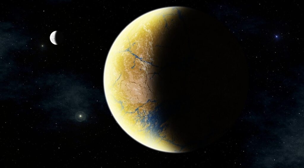 Mysterious Planet Wallpaper: Vivid Cosmic Scene with Shadows