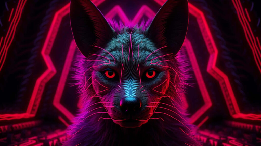 Vivid Neon Aardwolf Wallpaper with Geometric Background Design