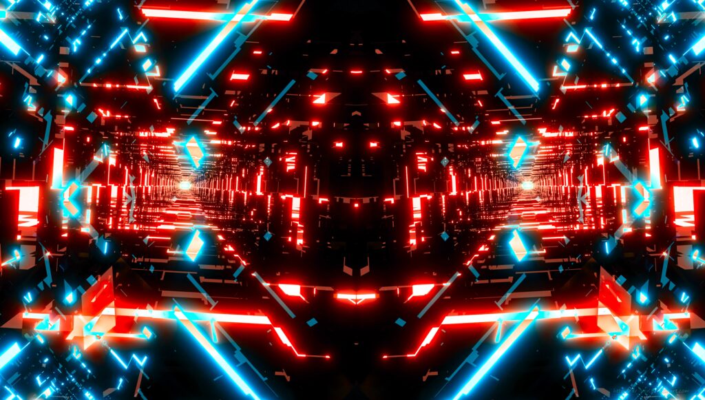 Vivid Neon Blue & Red Fractal Wallpaper | Futuristic Abstract Background
