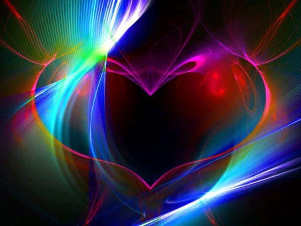 Vivid Neon Heart Wallpaper: Captivating Rainbow Light Trails