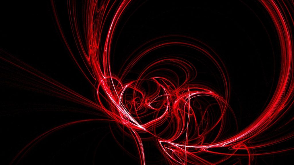Abstract digital art wallpaper with vivid glowing neon red light trails on black background