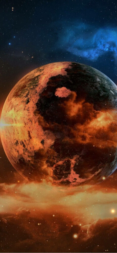 Vivid Orange Mars iPhone Wallpaper: Cosmic Stars & Blue Nebulae