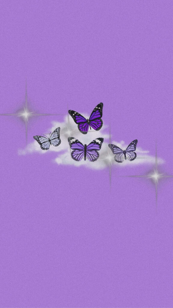 Charming Purple Butterfly iPhone Wallpaper with Sparkling Clouds