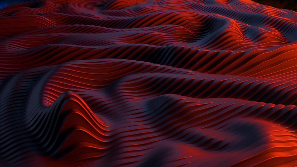 Vivid Red Abstract 3D Relief Wallpaper with Undulating Waves Background