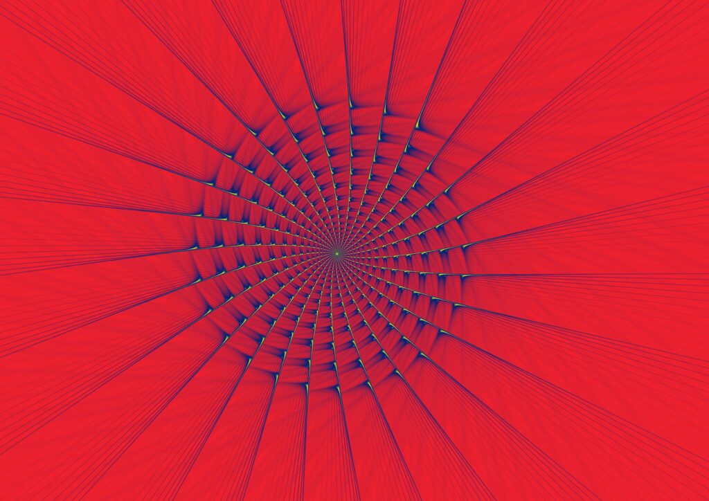Vivid Red Fractal Wallpaper: Spiraling Optical Illusion Design
